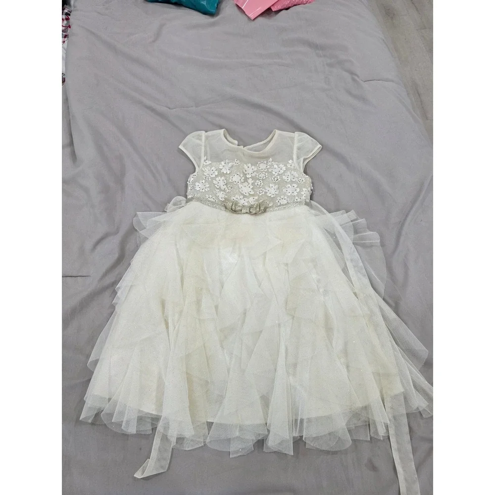 Jona Michelle Girl's White‎ Flower Girl Dress Special Occasion Party Size 6